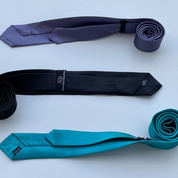 Lot of 3 Ties Men Necktie Black Turqouise Purple Slim Ties New - Picture 7 of 7